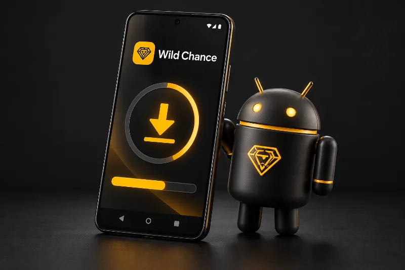 Android-Smartphone mit WildChance und Downloadsymbol